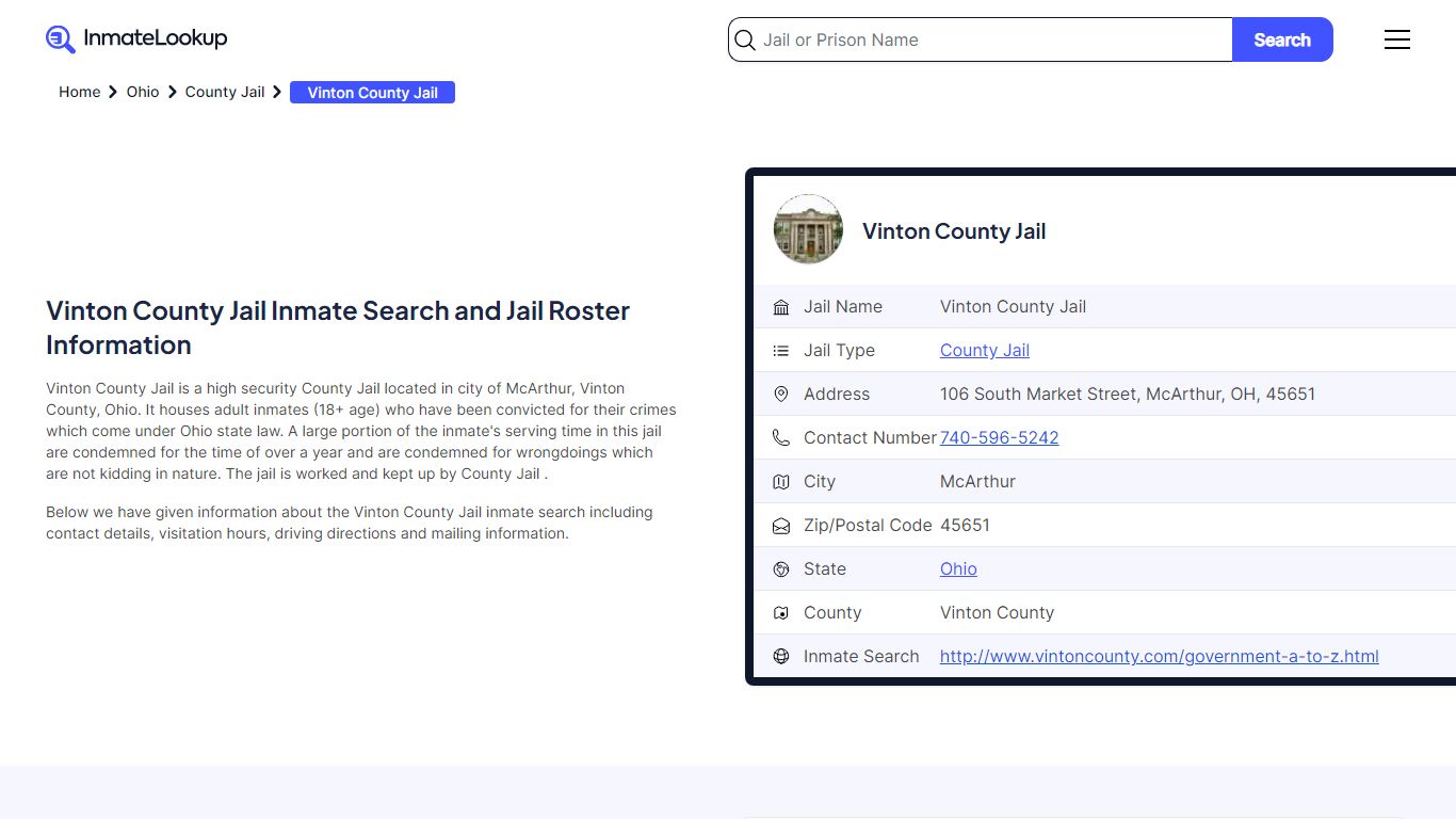 Vinton County Jail Inmate Search - McArthur Ohio - Inmate Lookup